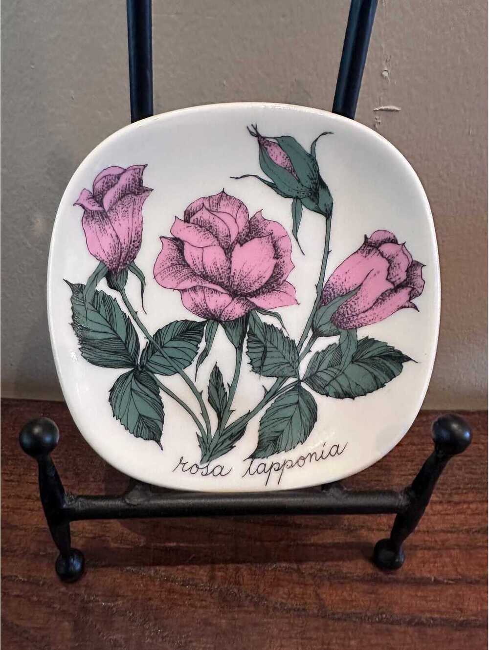 Vintage Arabia Finland Pink Rose (rosa lapponia) Botanical Collector Plate